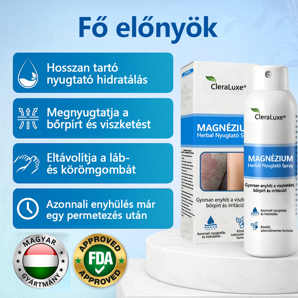CleraNature® Magnéziumos Gyógyfüves Bőrnyugtató Spray ✨ – Természetes Növényi Formula Száraz, Érzékeny és Problémás Bőr Mindennapi Ápolására 🌿