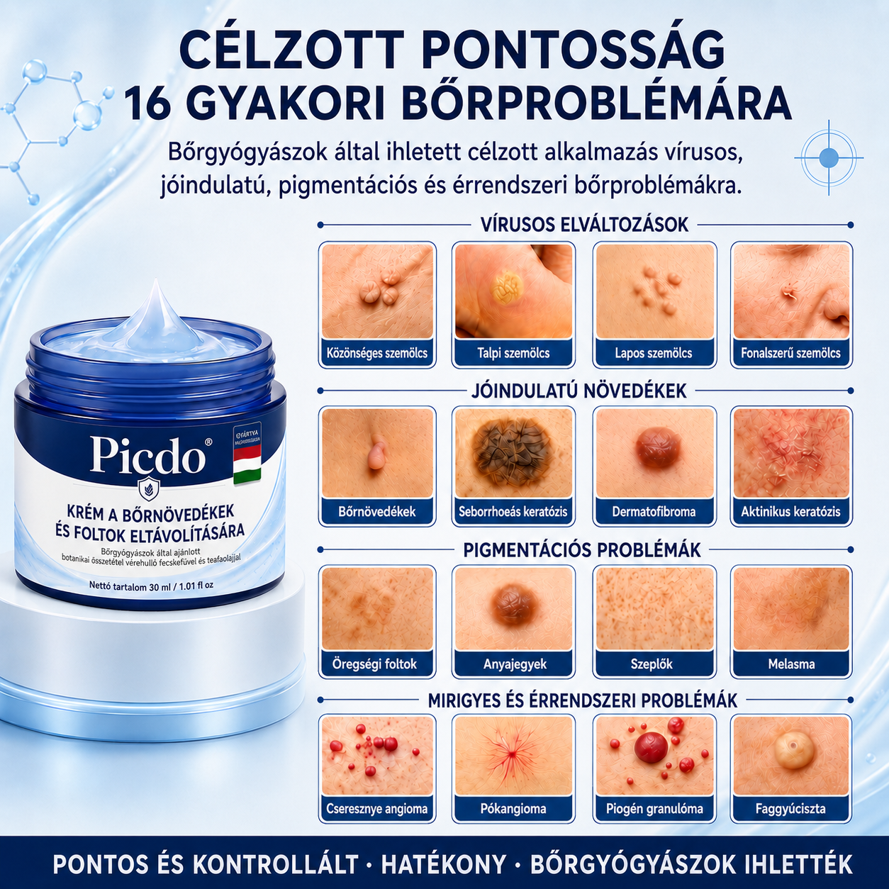 🔥 Picdo® 7 napos Bőrnövedék- és Foltápoló Krém | 🌿 Célzott Növényi Formula | ✨ Simább Bőr | 🇭🇺 Magyarországon gyártva