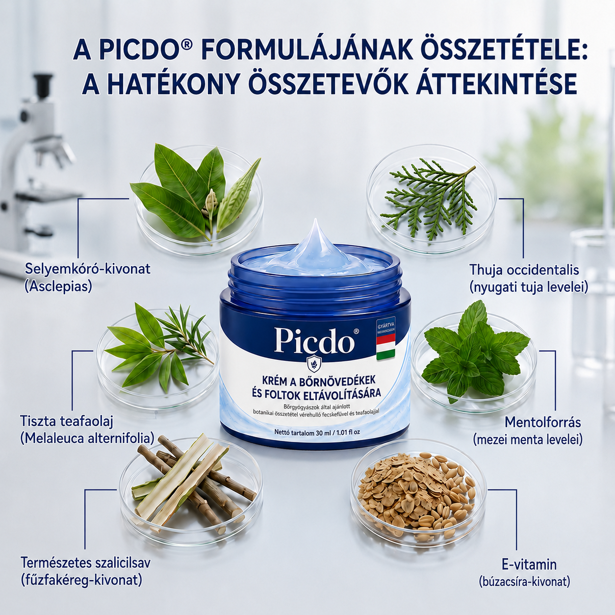 🔥 Picdo® 7 napos Bőrnövedék- és Foltápoló Krém | 🌿 Célzott Növényi Formula | ✨ Simább Bőr | 🇭🇺 Magyarországon gyártva