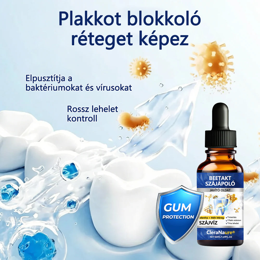 🐝 CleraNaure® BeeTakt Prémium Méhméreg Szájápoló Javító Oldat 🦷 – Q10, Hialuronsav és Természetes Növényi Formula az Egészséges Ínyért és Erősebb Mosolyért
