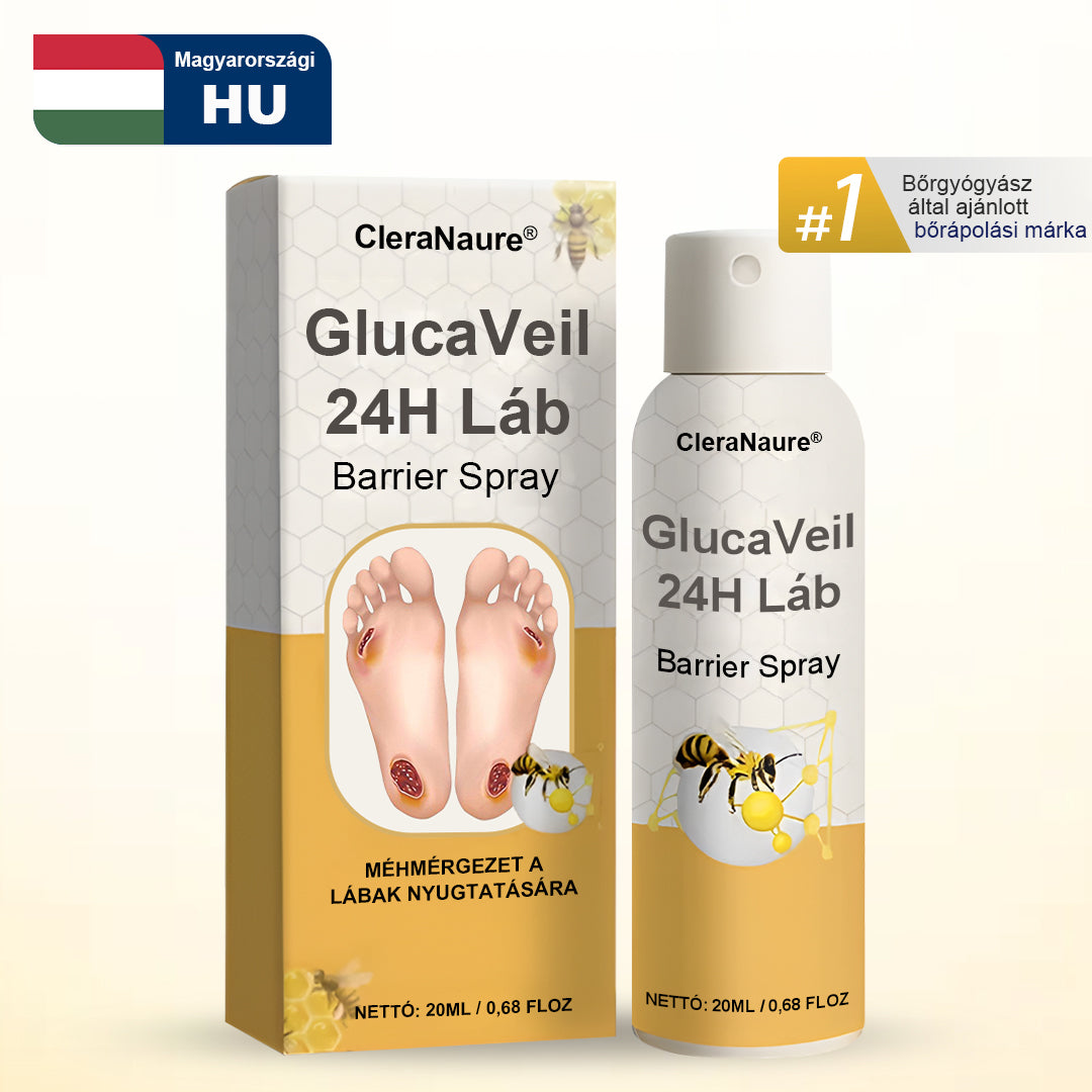 CleraNaure® GlucaVeil 24H Lábvédő Spray 🌿 – Természetes Védőformula Érzékeny és Száraz Láb Bőrének Mindennapi Ápolására 🦶