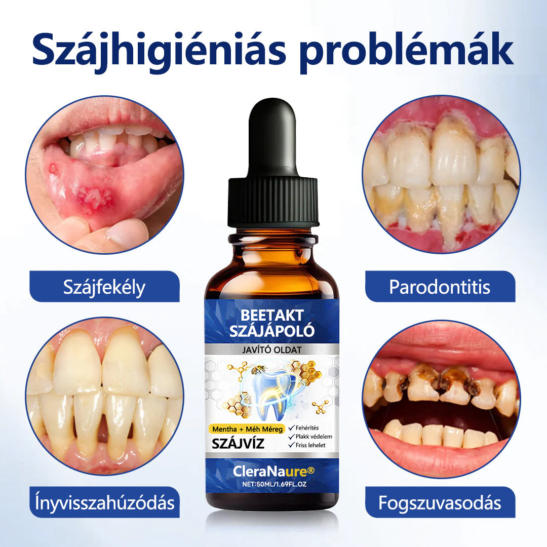 🐝 CleraNaure® BeeTakt Prémium Méhméreg Szájápoló Javító Oldat 🦷 – Q10, Hialuronsav és Természetes Növényi Formula az Egészséges Ínyért és Erősebb Mosolyért