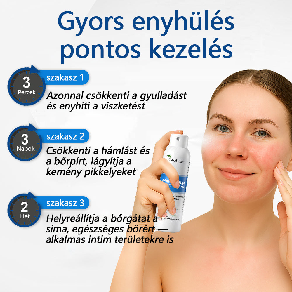 CleraNature® Magnéziumos Gyógyfüves Bőrnyugtató Spray ✨ – Természetes Növényi Formula Száraz, Érzékeny és Problémás Bőr Mindennapi Ápolására 🌿
