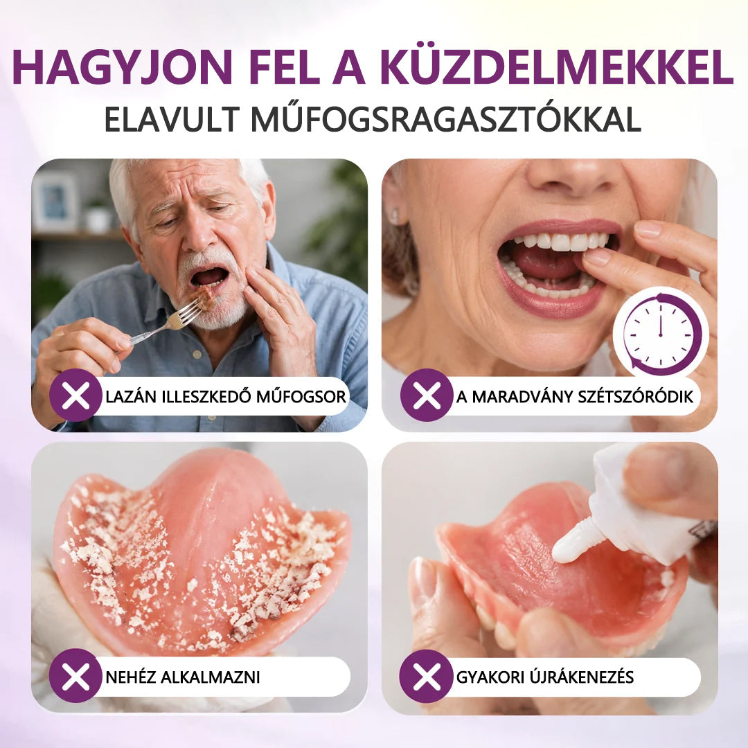 CleraNaure® DentuSeal 5D – Fejlett műfogsorrögzítő ThermoBond technológiával | ⏱️ Akár 96 órás stabil tartás | ☁️ Párnázott kényelem | ✨ Kevesebb ragacsos maradvány | 🌿 Cinkmentes formula 🦷