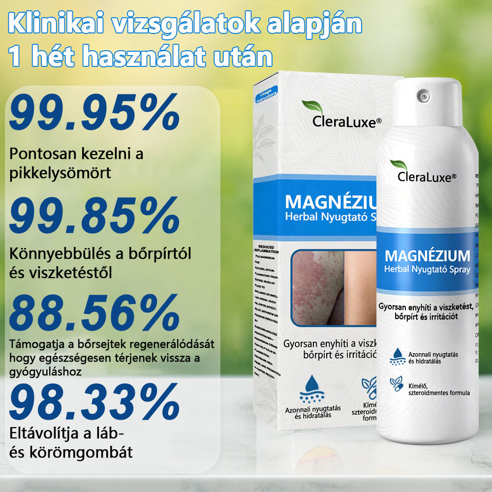 CleraNature® Magnéziumos Gyógyfüves Bőrnyugtató Spray ✨ – Természetes Növényi Formula Száraz, Érzékeny és Problémás Bőr Mindennapi Ápolására 🌿