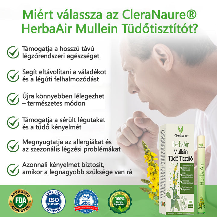CleraNaure® HerbaAir Mullein Kivonatos Orrinhalátor ⭐ Természetes Gyógynövényes Formula Mindennapi Használatra 🔥