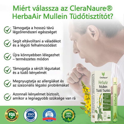 CleraNaure® HerbaAir Mullein Kivonatos Orrinhalátor ⭐ Természetes Gyógynövényes Formula Mindennapi Használatra 🔥