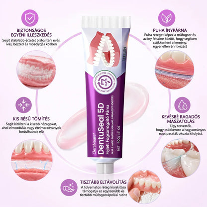 CleraNaure® DentuSeal 5D – Fejlett műfogsorrögzítő ThermoBond technológiával | ⏱️ Akár 96 órás stabil tartás | ☁️ Párnázott kényelem | ✨ Kevesebb ragacsos maradvány | 🌿 Cinkmentes formula 🦷