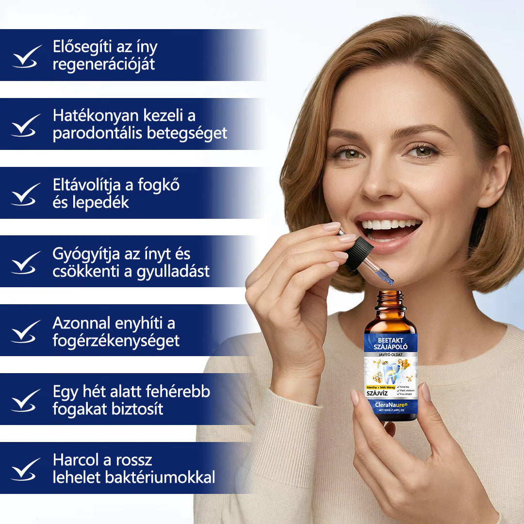 🐝 CleraNaure® BeeTakt Prémium Méhméreg Szájápoló Javító Oldat 🦷 – Q10, Hialuronsav és Természetes Növényi Formula az Egészséges Ínyért és Erősebb Mosolyért